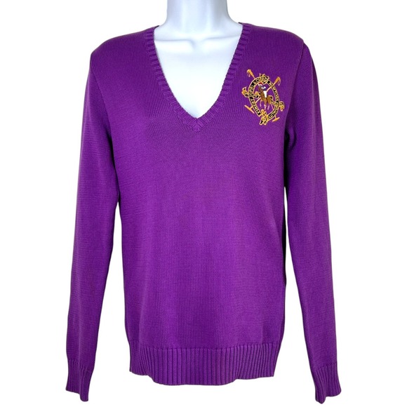Vintage Ralph Lauren Sport Cotton Knit Sweater Large Pony Crest Size M Preppy - Picture 1 of 8